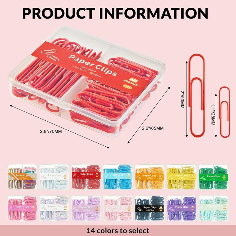 NEEWAY Colorful Paper Clips Assorted Sizes, Small and Large Paperclips, 210 Count, 3 Pack of 70 (Red) - Image 2